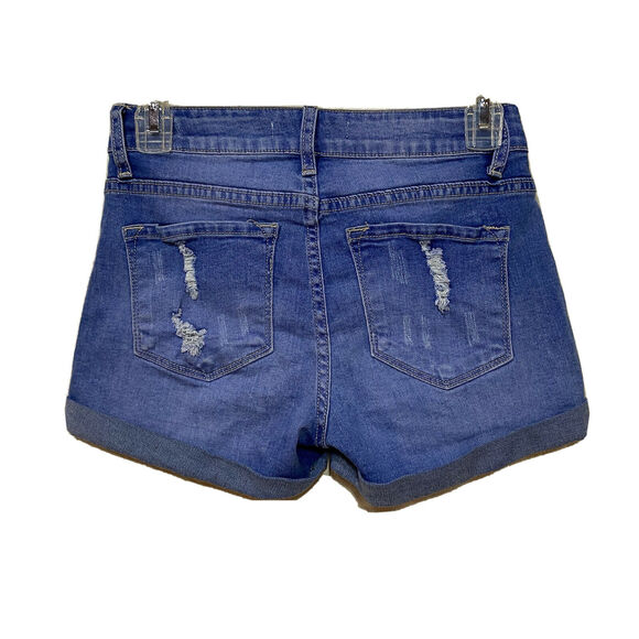KanCan Distressed Cuffed Denim Shorts Juniors Size 3/25 Blue Medium Wash Stretch - Picture 2 of 5